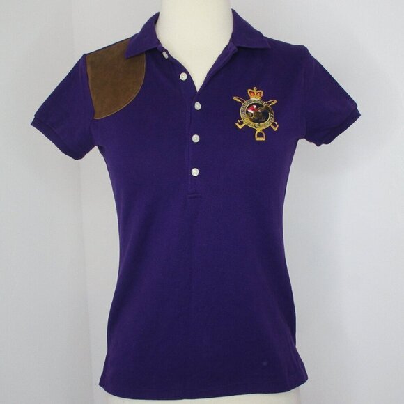 Ralph Lauren Tops - Polo Ralph Lauren Leather Patch Seed Stitch Shirt Purple Size Small‎